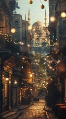 Daylight and lanterns of a very realistic streetscape
