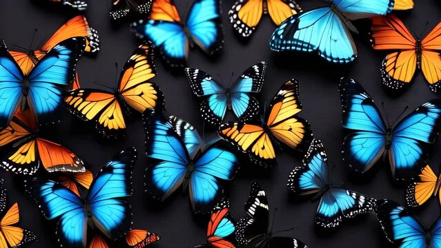 Beautiful spring and summer design background with butterflies. Magical butterflies of different colors. amazing beautiful butterflies of all shades