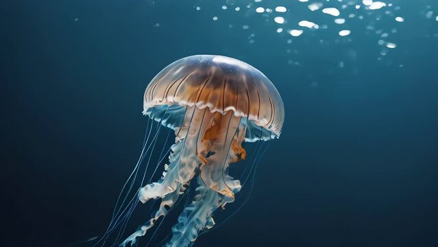 jellyfish slowly swims in dark blue water, ocean, sea animals, amazing