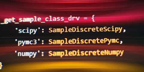 Coding script text on screen. Notebook closeup photo. Running Computer data programming.