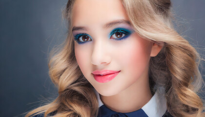 Obraz premium Beauty hairstyle and makeup glamour model. Vibrant colorful makeup.