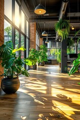 A large room with a lot of plants and a lot of sunlight