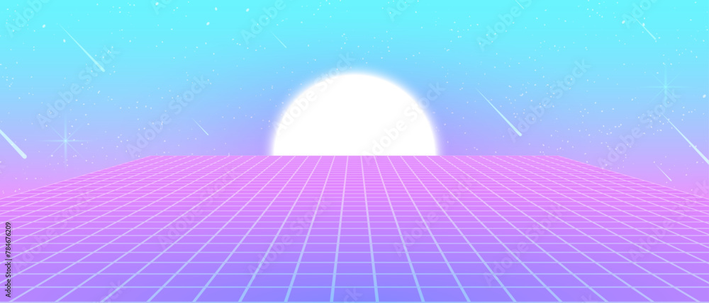 Aufkleber synthwave wireframe net illustration. abstract digital background. 80s, 90s retro futurism, retro wa