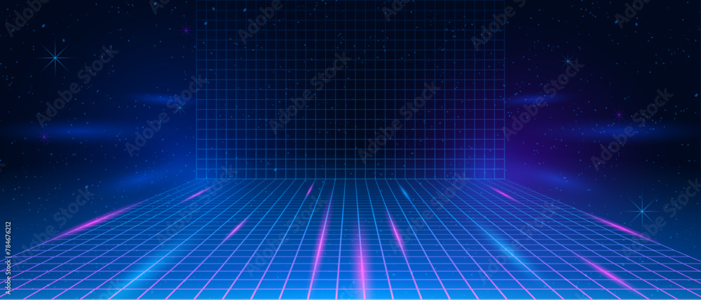 Aufkleber synthwave wireframe net illustration. abstract digital background. 80s, 90s retro futurism, retro wa