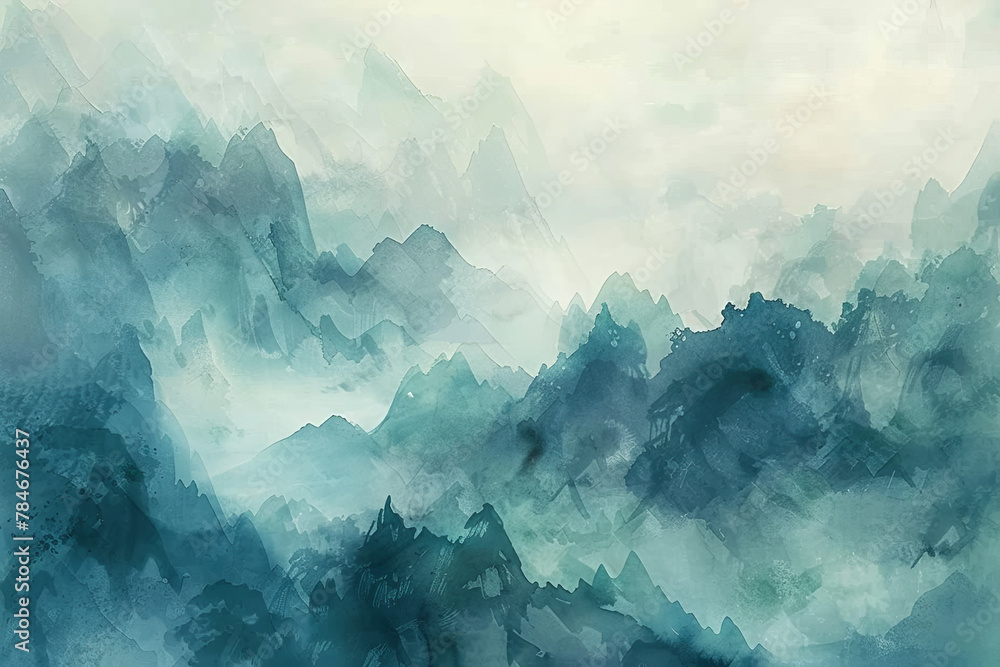 Poster the mountains are covered in a thick layer of mist, creating a serene