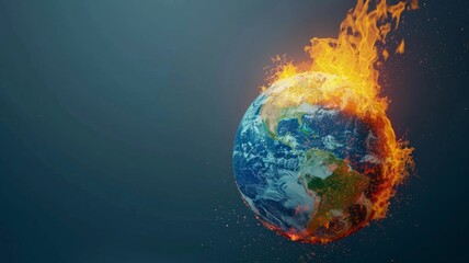 Igneous Earth in space showing environmental crisis - A powerful representation of global warming with a burning Earth in space, symbolizing environmental dangers and the fragility of our planet