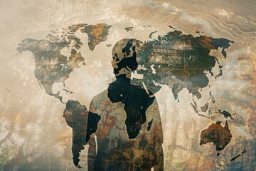 Global Citizen Conceptual Portrait with World Map Overlay