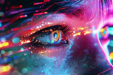 Futuristic Cybernetic Eye Amidst Neon Circuitry - Conceptual Visualization