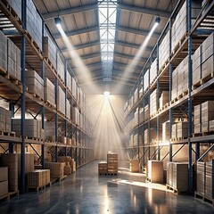 a huge warehouse with high shelves, lined with boxes