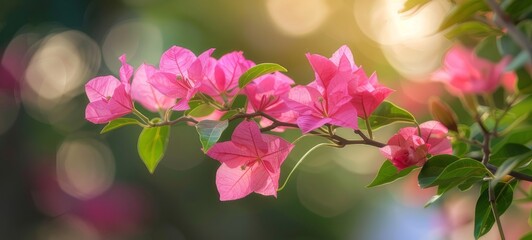 A close-up view of a blooming bougainvillea flower, showcasing its delicate papery bracts and vibrant pink color