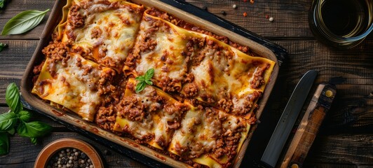 Italian lasagna on a baking sheet