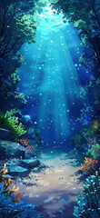 Fototapeta na wymiar Enigmatic Underwater Bioluminescent Cavern., Amazing and simple wallpaper, for mobile