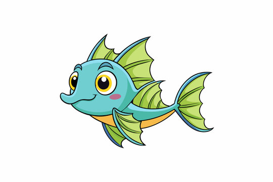 cute blue fish with green fins clip art preview