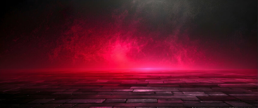 An intense and moody red mist hovers above a dark tiled surface, invoking a mysterious vibe