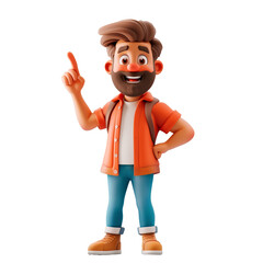 3d illustration happy smilingcharacter of a man pointing up, showing, presenting something, isolated, white background