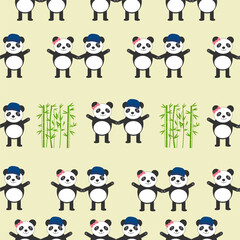 Panda and bamboo Seamless Pattern. Vector