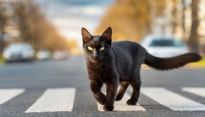  black cat crossing road 