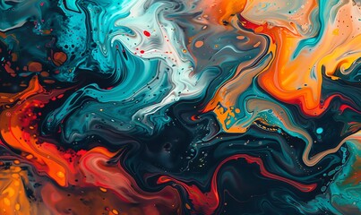 Illustrate the captivating beauty of liquid flow at eye level using vibrant acrylic colors Ensure the viewer feels the movement and energy of the flowing liquid in this traditional art piece - obrazy, fototapety, plakaty