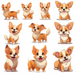 Set of cute puppies on white background Created with Generative AI technology.