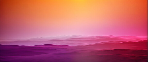 A striking visual of rolling desert dunes under a gradient of orange to pink hues giving off a warm and inviting yet surreal feel - obrazy, fototapety, plakaty