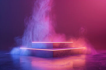 Modern wireframe-based visualization of a glowing translucent background with a 3D podium, perfect for showcasing products or creating innovative designs in advertising and digital art projects