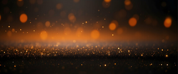 This image showcases golden bokeh particles on a dark backdrop giving a feel of festive celebration or magical dreams - obrazy, fototapety, plakaty