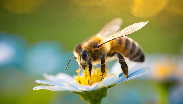 Bee Sitting on Flower. Generative AI