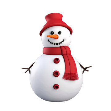 happy snowman standing isolated on transparent background