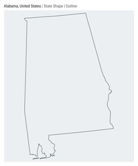Alabama, United States. Simple vector map. State shape. Outline style. Border of Alabama. Vector illustration.