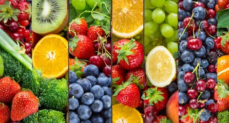  Background of fruits, vegetables and berries. Fresh food 