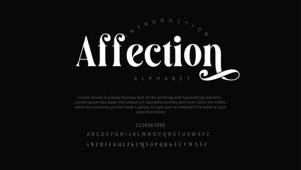 Affection premium luxury elegant alphabet letters and numbers. Elegant wedding typography classic serif font decorative vintage concept. Creative vector illustration