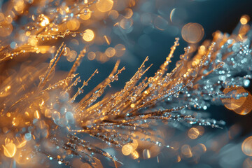Golden Bokeh Lights on Water Drops Adorning Nature