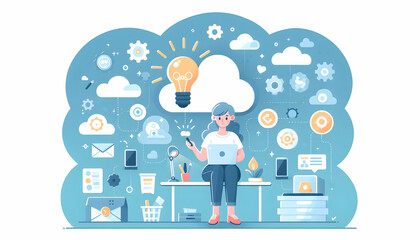 Cloud Computing Innovation: A Candid Look at a Cloud Architect Designing Scalable Solutions in a Daily Work Environment - Simple Flat Vector Illustration