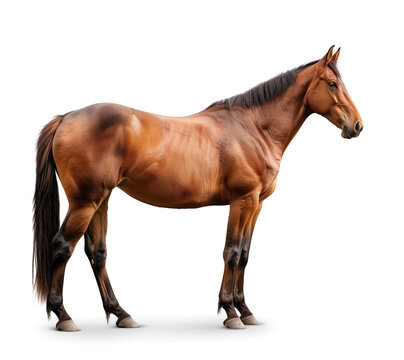 Majestic brown horse standing isolated on white