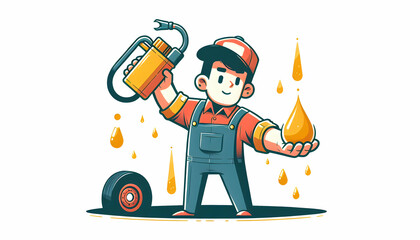 Flat vector illustration: Fluid Mechanics Mechanic Ensuring Every Drop Counts in Daily Work Routine