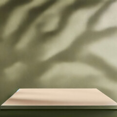 Empty table on khaki green texture wall background