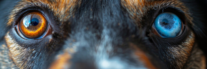 Striking Heterochromia in a Close-Up of Dog Eyes - obrazy, fototapety, plakaty