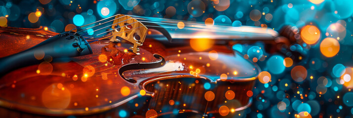 Enchanting Violin Close-up with Sparkling Bokeh Background