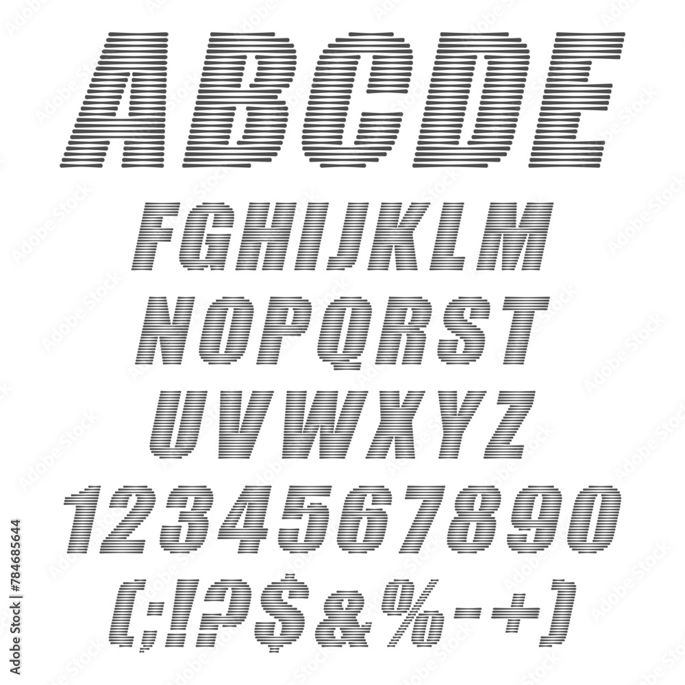 Poster abstract alphabet, letters, numbers and signs. isolated vector objects on white background.