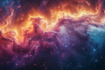 Cosmic Nebula Panorama - Vibrant Space, Stars, Interstellar Clouds