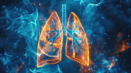 A CT model depicts a breathing lung, offering a dynamic and detailed view of its internal structures and function, providing valuable insights for medical diagnosis and treatment planning. - obrazy, fototapety, plakaty