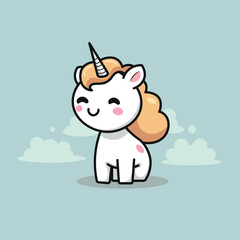 Cute minimalistic unicorn on blue sky background