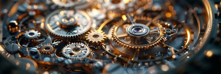 Precision Engineering: Intricate Watch Gears and Mechanisms in Detail - obrazy, fototapety, plakaty