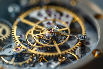 Fototapeta na wymiar Intricate Mechanical Watch Movement Close-Up