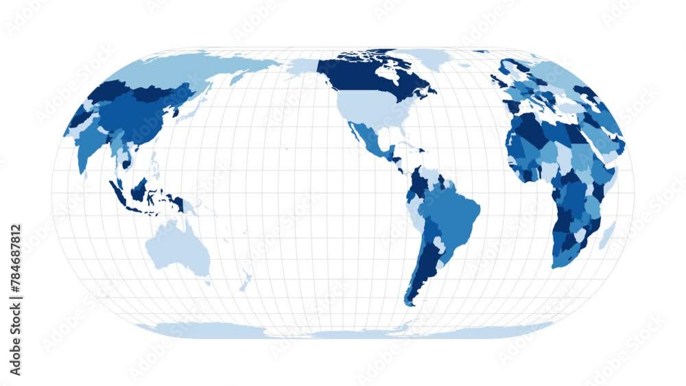 Aufkleber world map. eckert iv projection. loopable rotating map of the world. appealing footage.