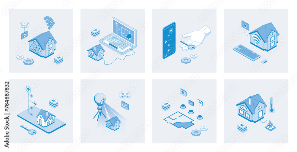 Leinwandbilder smart home 3d isometric concept set with isometric icons design for web. collection of wireless conn
