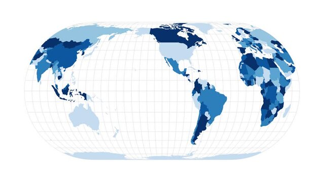 World Map. Eckert IV projection. Loopable rotating map of the world. Appealing footage.