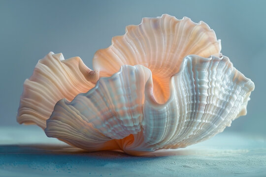 Elegant Spiral Seashell on Blue Background - Marine Decor Aesthetic