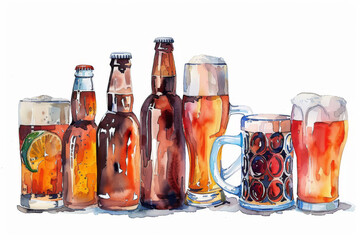 Cheers to Craft: A Vibrant Array of Beers in Watercolor - obrazy, fototapety, plakaty