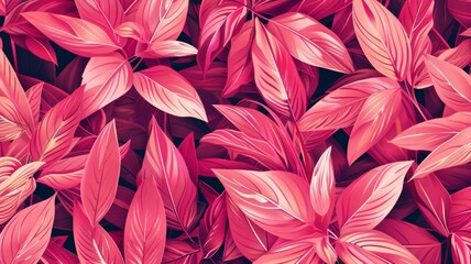 Pattern of vibrant pink tropical plant leaves - A full frame image of vibrant pink tropical plant leaves creating a pattern effect - obrazy, fototapety, plakaty